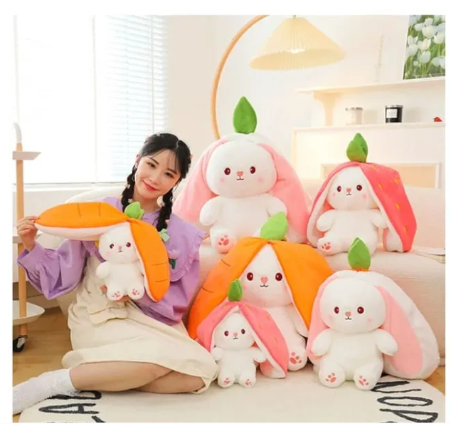 Zipper Reversible Strawberry Bunny Soft Toy